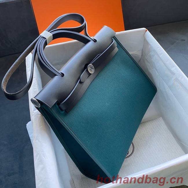 Hermes Herbag 31CM Original Canvas Leather & Calfskin 45987 sky Blue&black