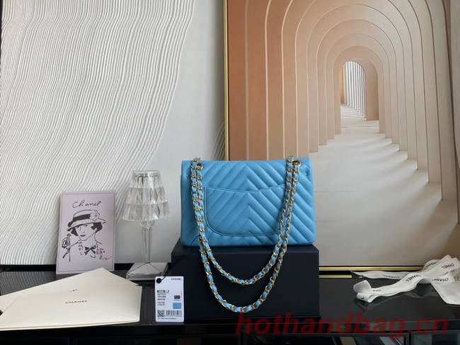 Chanel classic handbag Lambskin & gold Metal V01112 sky blue