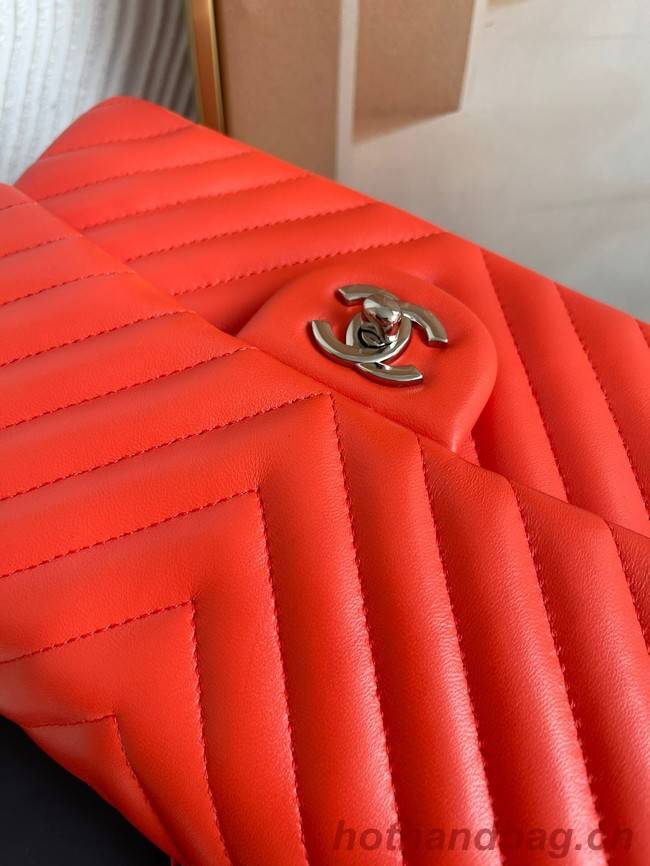 Chanel classic handbag Lambskin & silver  Metal V01112 orange