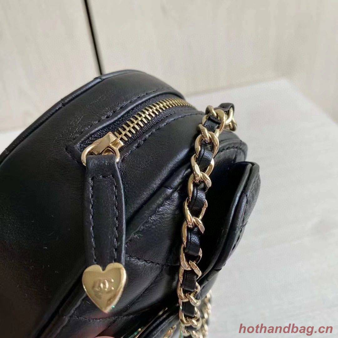 Chanel 2022S Love Heart Original Lambskin Crossbody Chain Mini Bag AS3191 Black