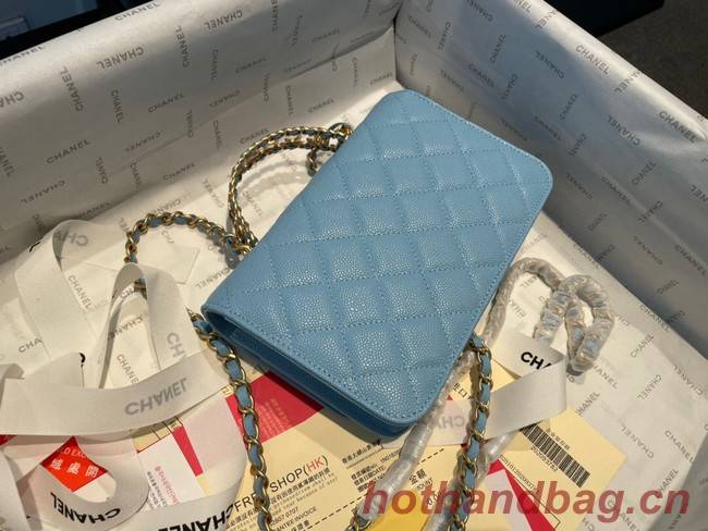 Chanel mini Shoulder Bag Grained Calfskin&Gold-Tone Metal AP2804 light blue