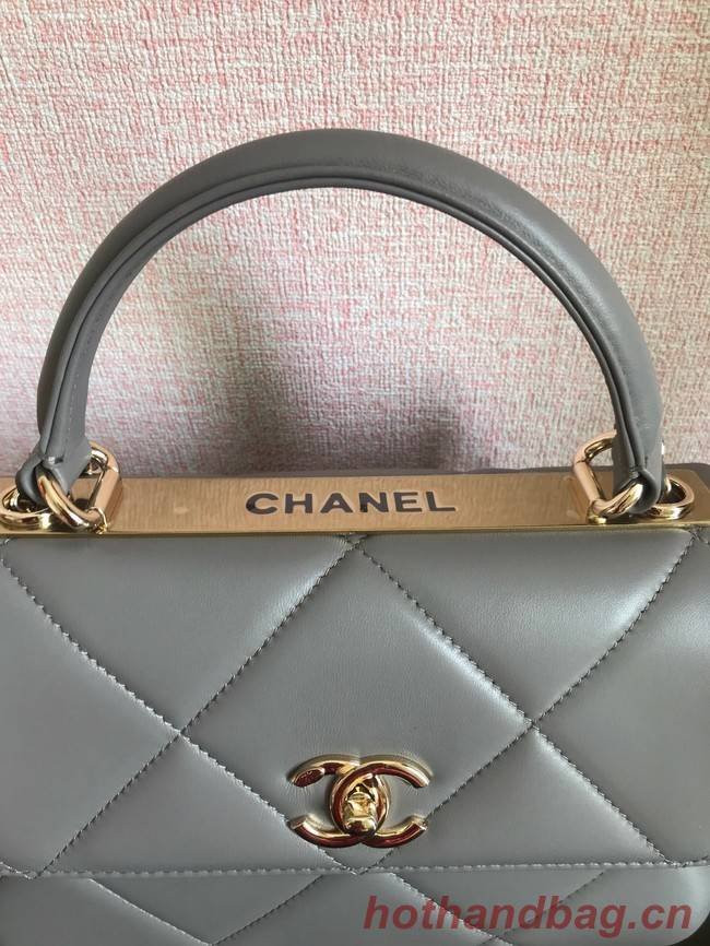 Chanel CC original lambskin top handle flap bag A92236 light gray&Gold-Tone Metal