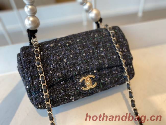 CHANEL Tweed Braided Sheepskin & Gold-Tone Metal AS0594 black