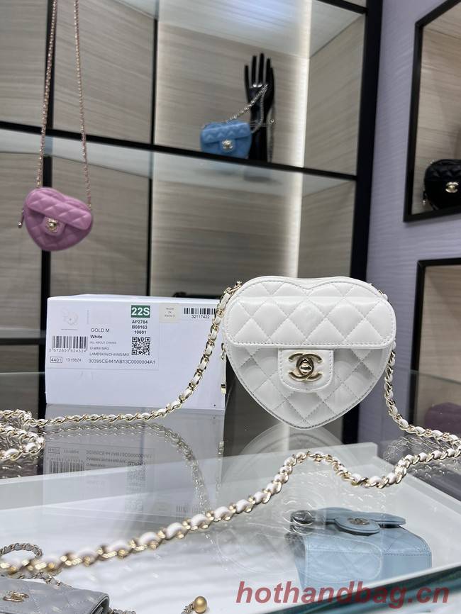 Chanel 2022S Love Heart mini Lambskin Crossbody Chain Bag AO2784 White
