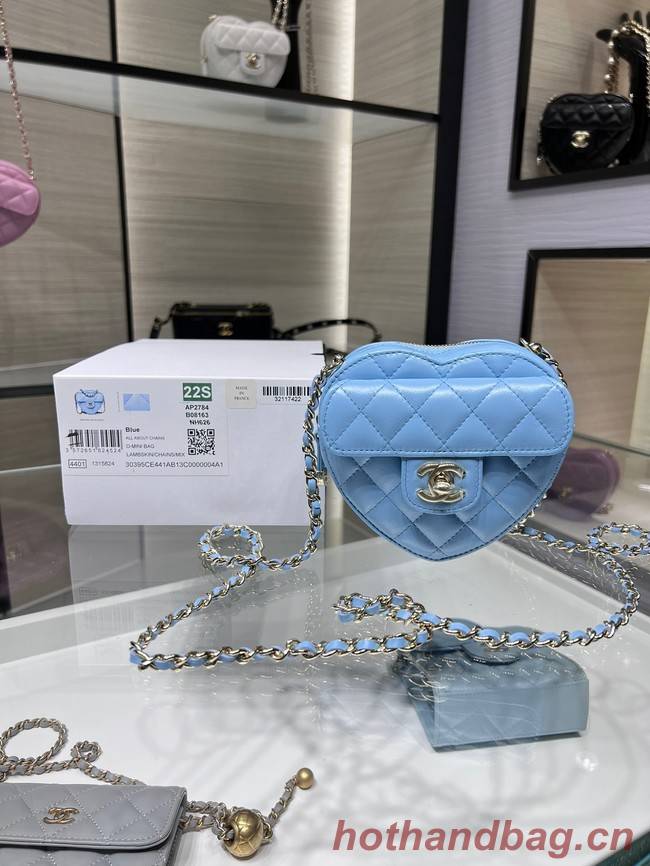 Chanel 2022S Love Heart mini Lambskin Crossbody Chain Bag AO2784 blue