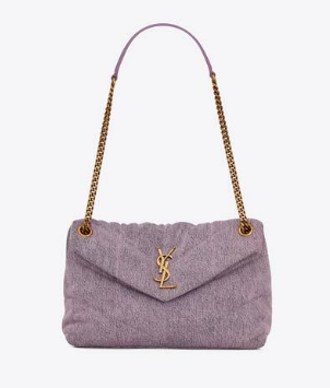 SAINT LAURENT PUFFER SMALL CHAIN BAG IN DENIM AND SMOOTH LEATHER 577476 BLEACHED LILAC