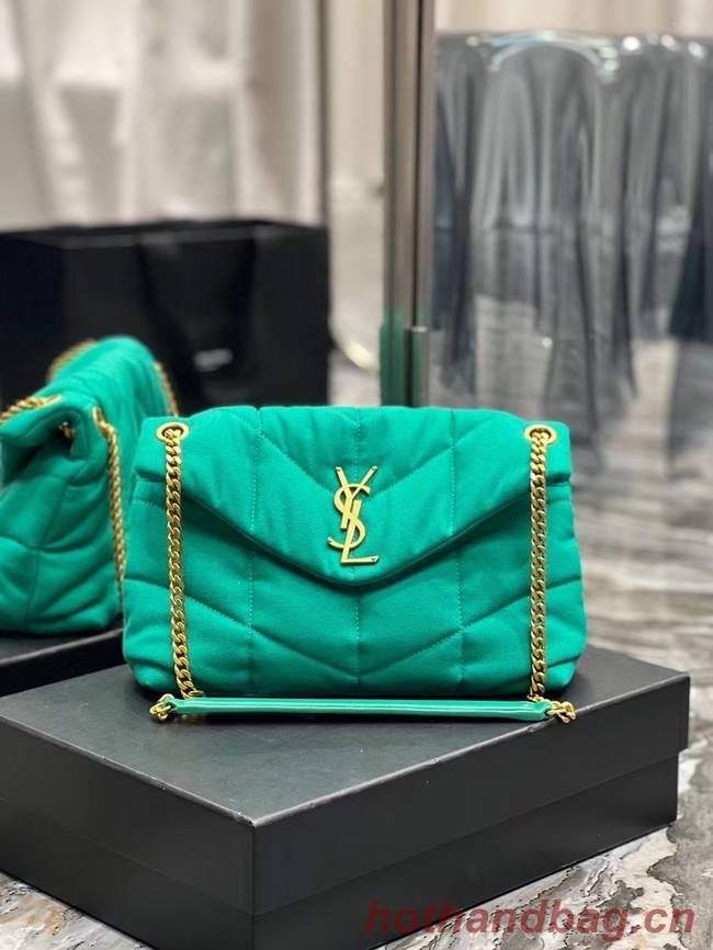 SAINT LAURENT PUFFER SMALL CHAIN BAG IN DENIM AND SMOOTH LEATHER 577476 green