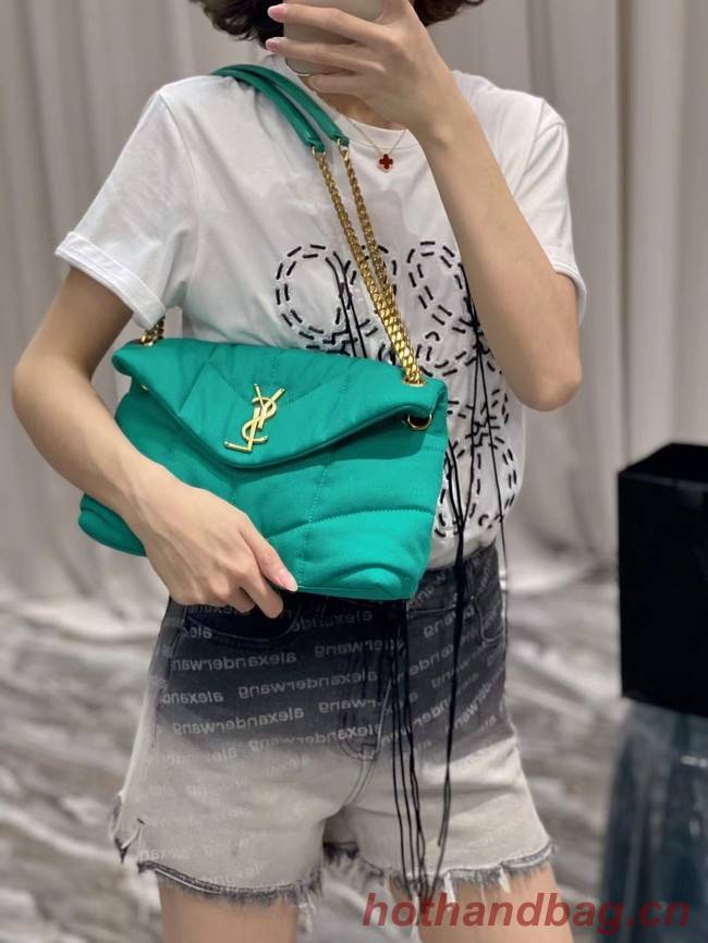 SAINT LAURENT PUFFER SMALL CHAIN BAG IN DENIM AND SMOOTH LEATHER 577476 green