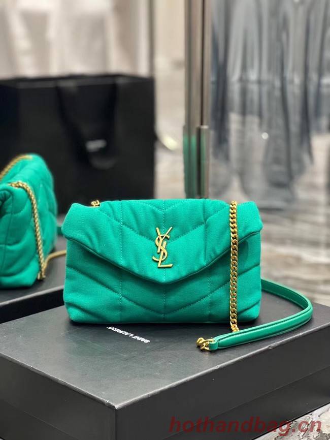 SAINT LAURENT PUFFER TOY BAG IN CANVAS AND SMOOTH LEATHER 620333 green