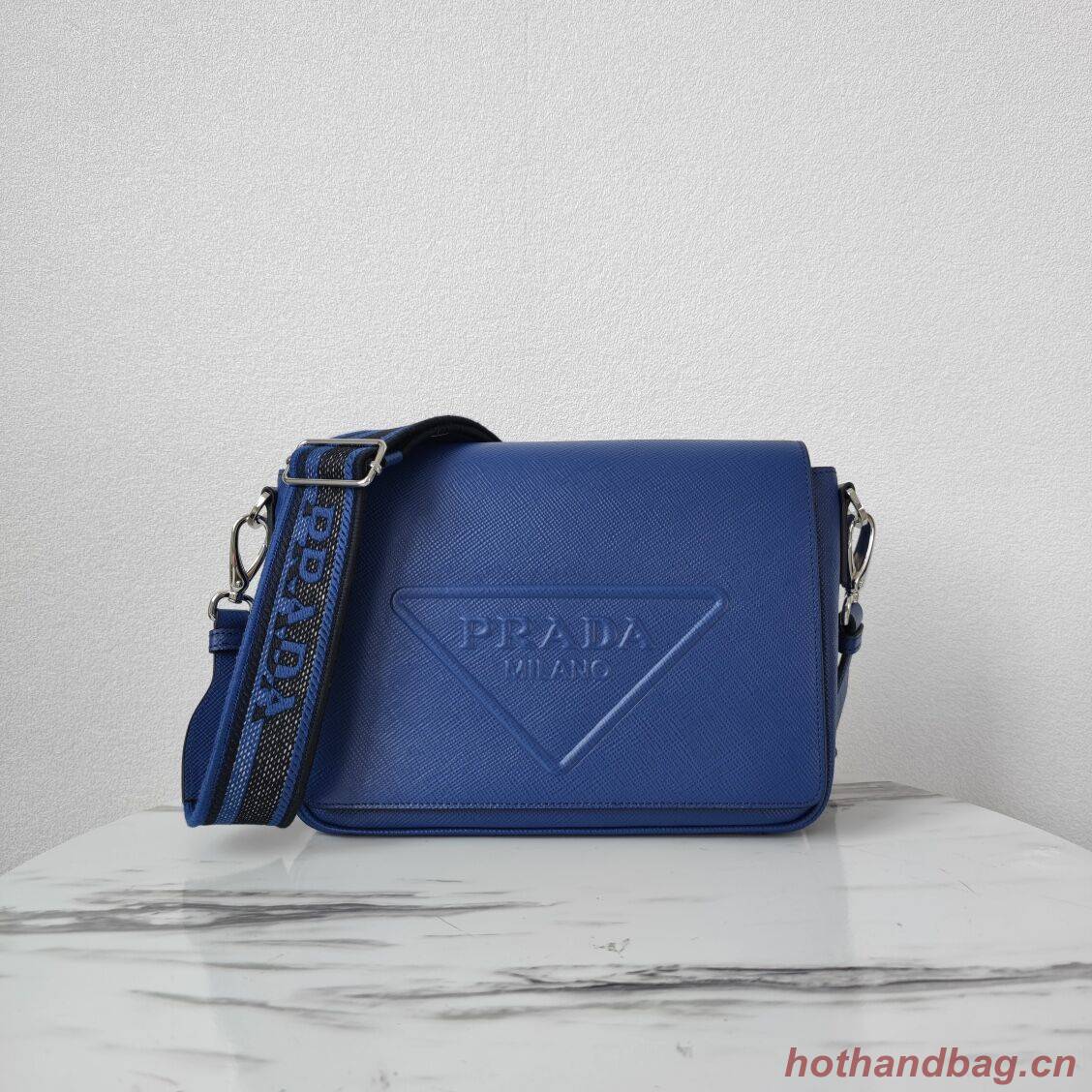 Prada Leather bag with shoulder strap 2BV031 blue