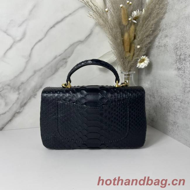 Chanel Snake skin mini flap bag with top handle AB2431 black