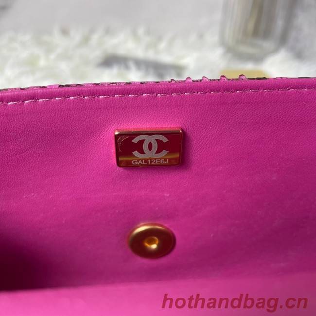 Chanel Snake skin mini flap bag with top handle AS2431 Fuchsia