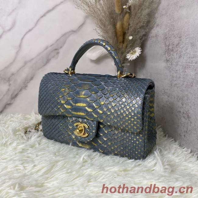 Chanel Snake skin mini flap bag with top handle AS2431 dark gray