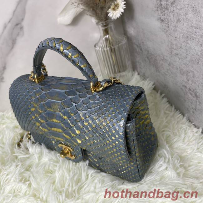 Chanel Snake skin mini flap bag with top handle AS2431 dark gray