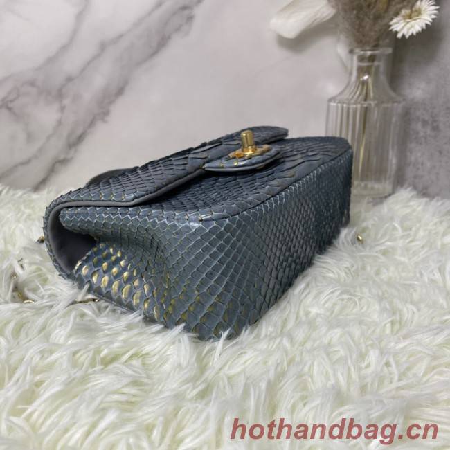 Chanel Snake skin mini flap bag with top handle AS2431 dark gray