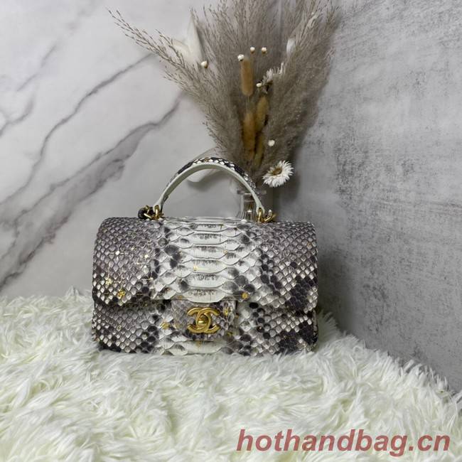 Chanel Snake skin mini flap bag with top handle AS2431 gray