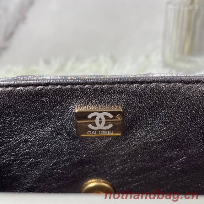 Chanel Snake skin mini flap bag with top handle AS2431 silver