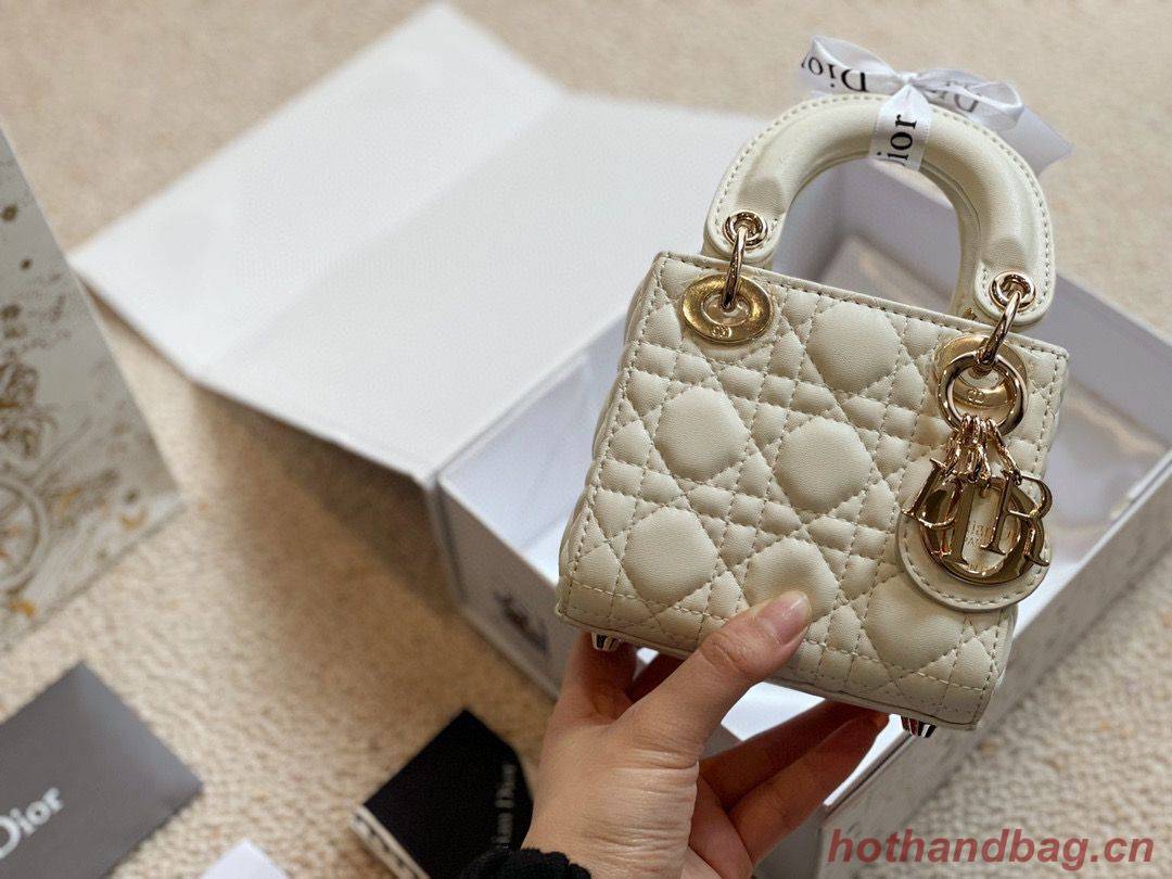 MICRO DIORAMOUR LADY DIOR BAG S08568 White & Gold-Tone Metal