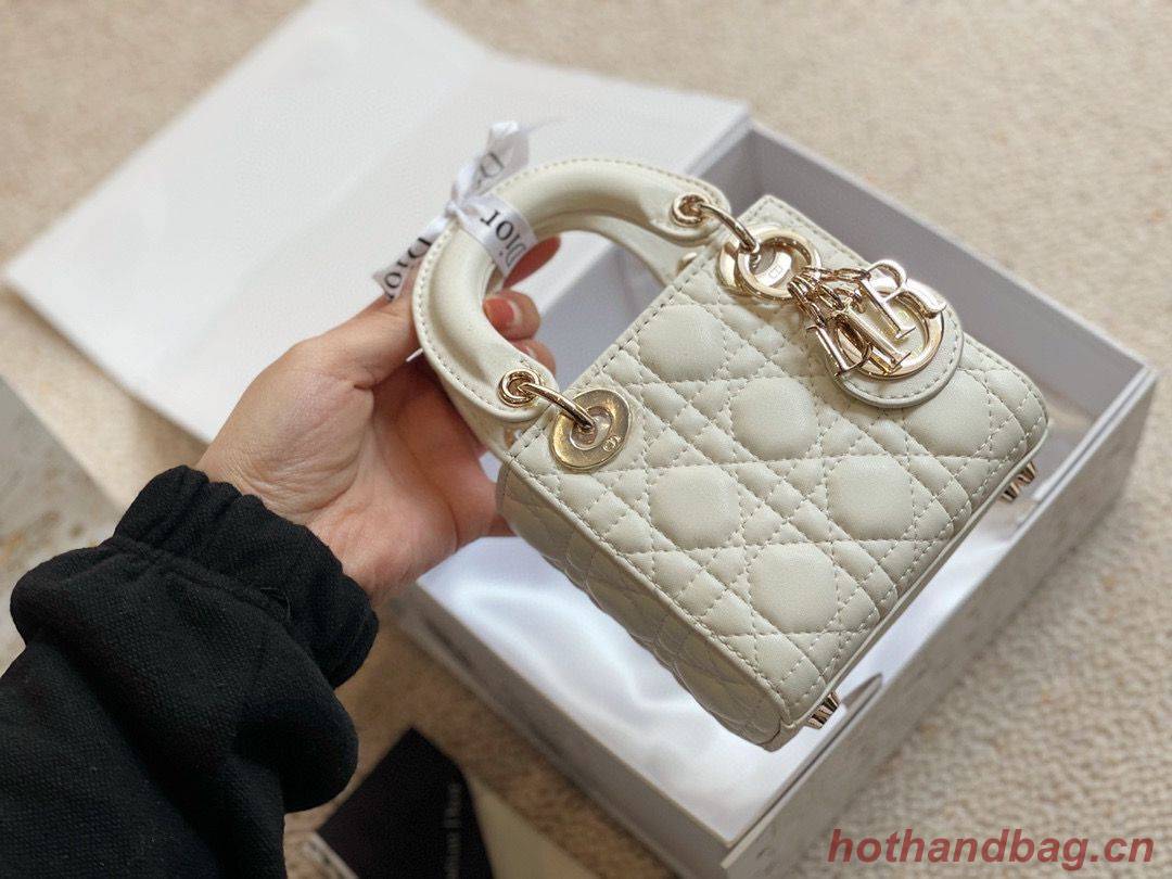 MICRO DIORAMOUR LADY DIOR BAG S08568 White & Gold-Tone Metal