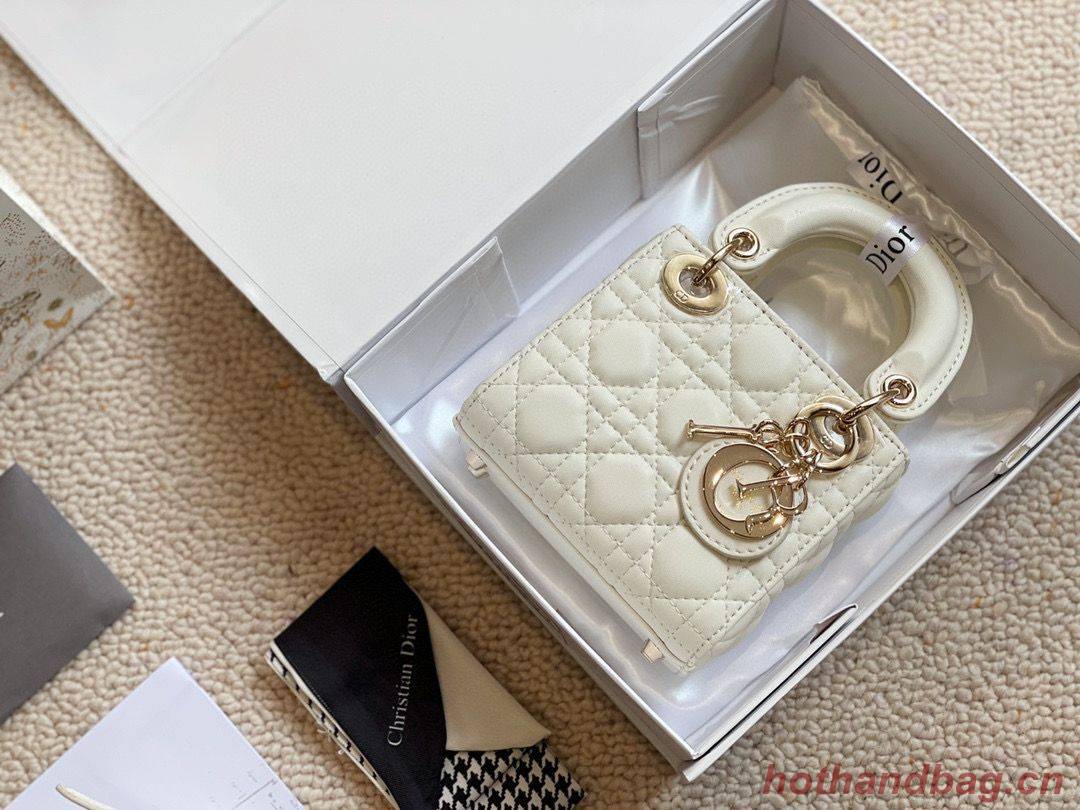 MICRO DIORAMOUR LADY DIOR BAG S08568 White & Gold-Tone Metal