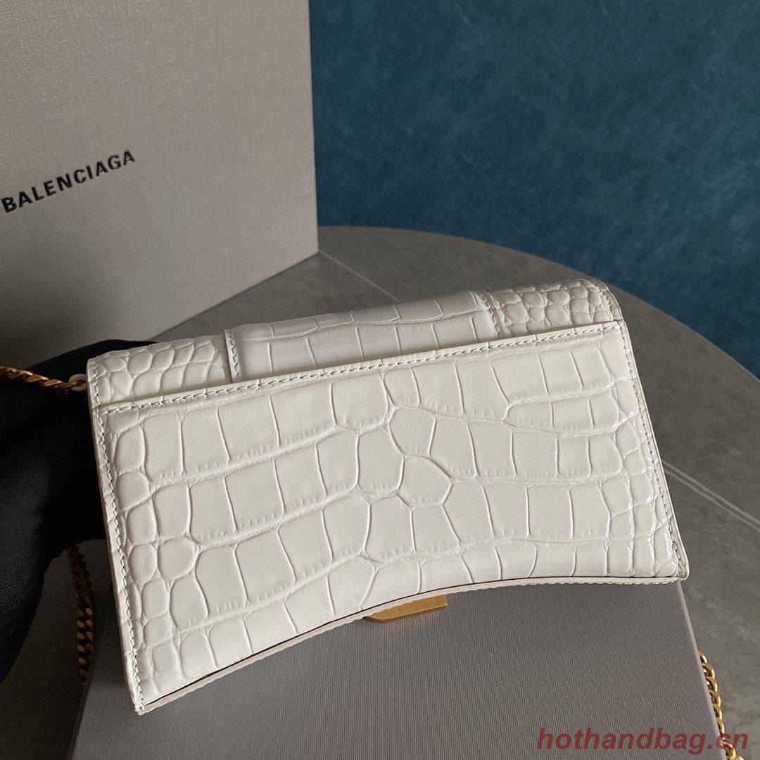 Balenciaga HOURGLASS Wallet With Chain Crocodile Embossed 656050 White