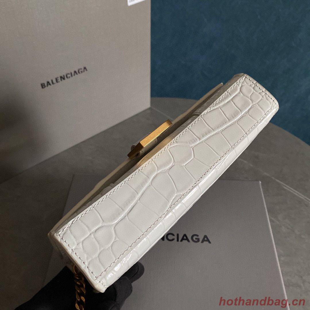 Balenciaga HOURGLASS Wallet With Chain Crocodile Embossed 656050 White