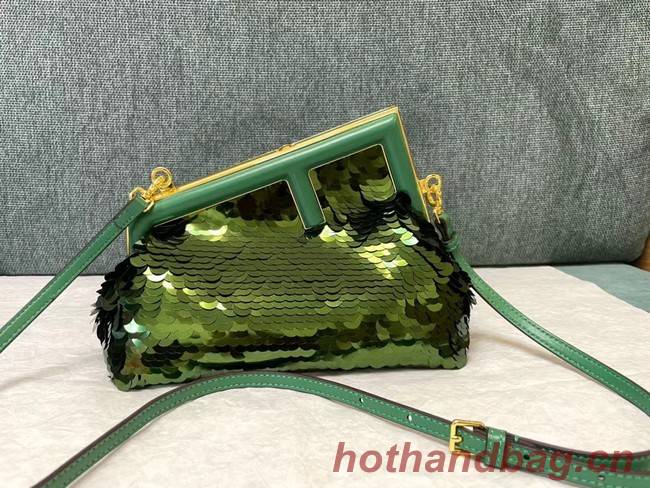 Fendi First Small sequinned bag 8BP129 green