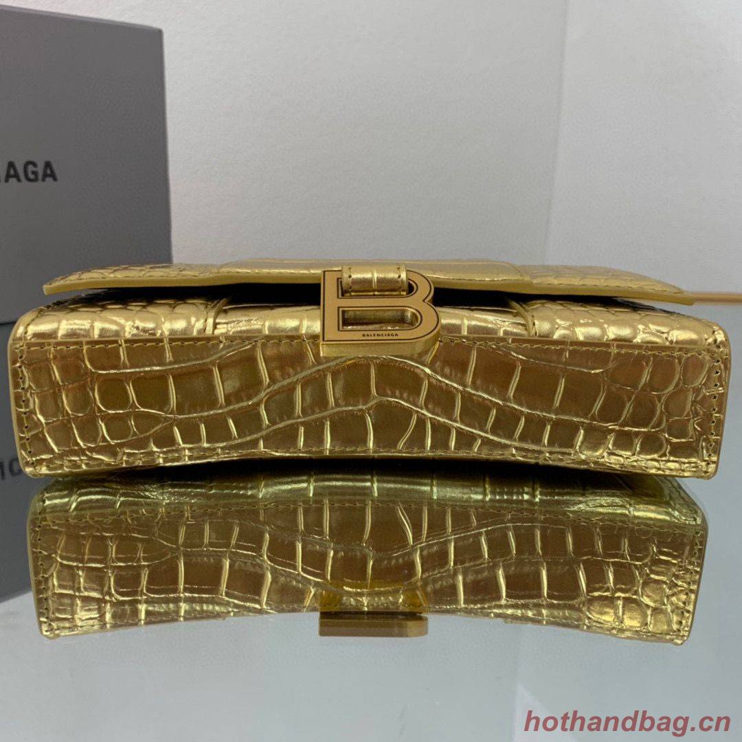 Balenciaga HOURGLASS Wallet With Chain Crocodile Embossed 656050 Gold