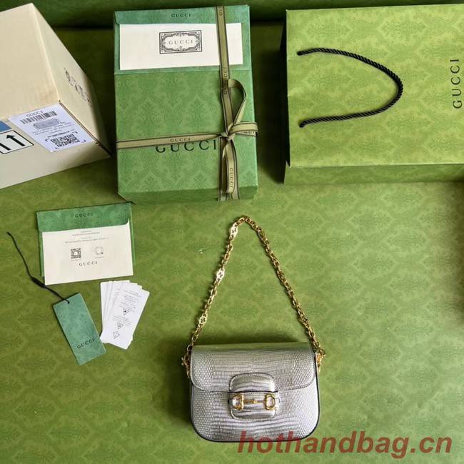 Gucci Horsebit 1955 lizard mini bag 675801 Silver