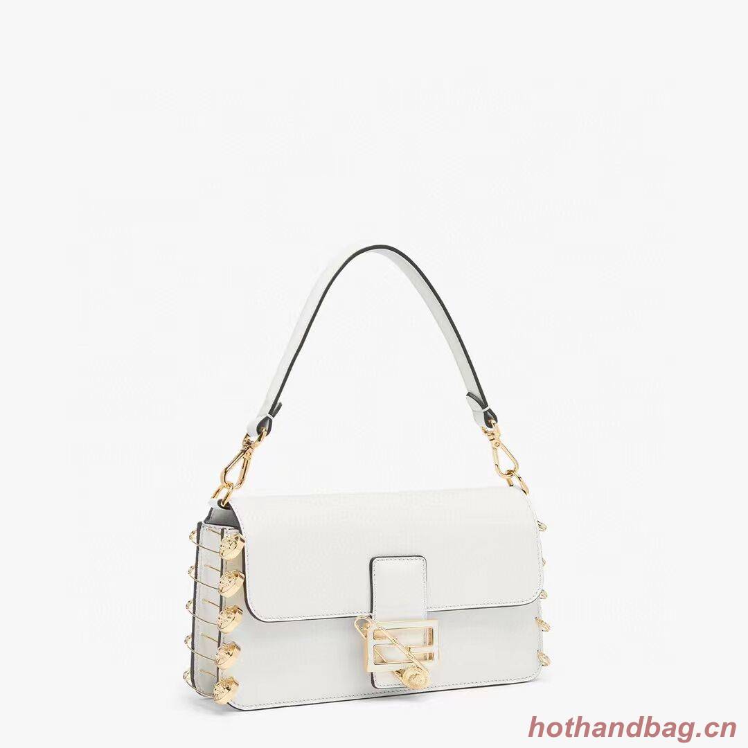 Fendi Baguette brooch Fendace white leather bag 8BR801