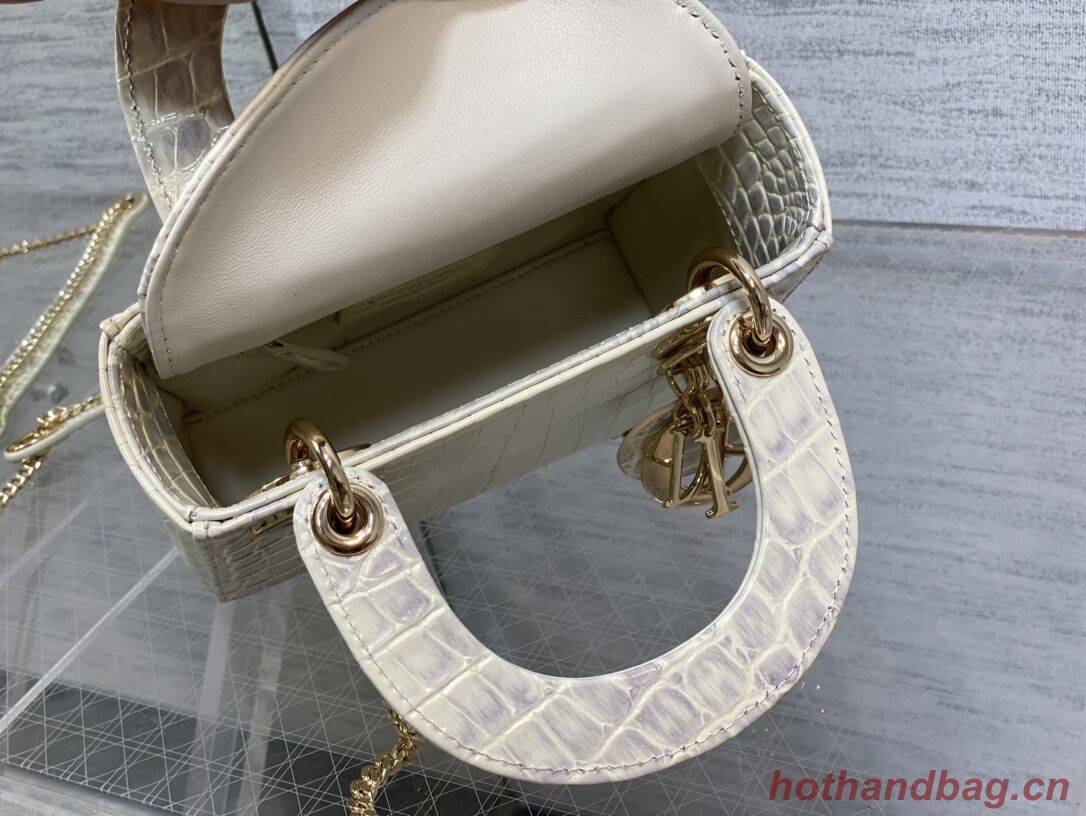 MINI LADY DIOR BAG Cannage crocodile Calfskin C0966 Cream