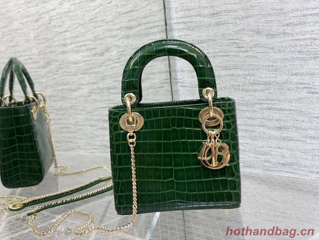 MINI LADY DIOR BAG Cannage crocodile Calfskin C0966 green