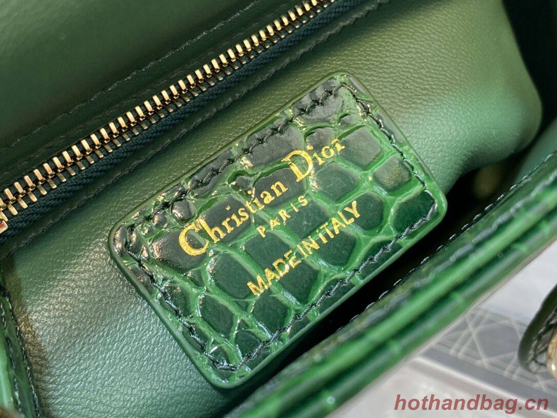 MINI LADY DIOR BAG Cannage crocodile Calfskin C0966 green