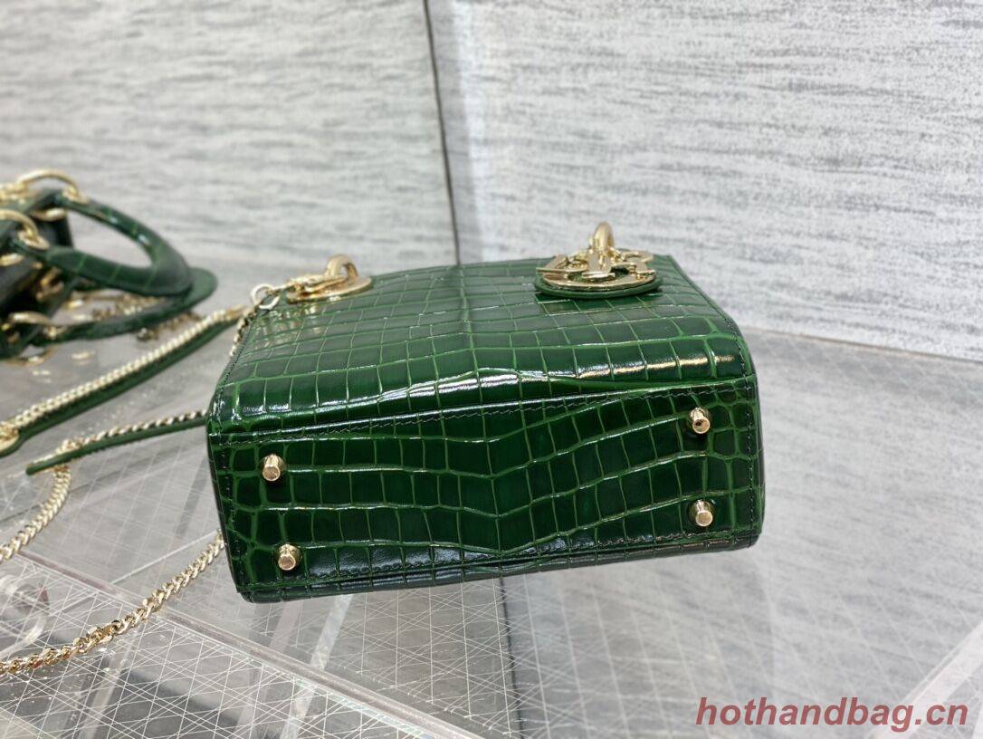 MINI LADY DIOR BAG Cannage crocodile Calfskin C0966 green