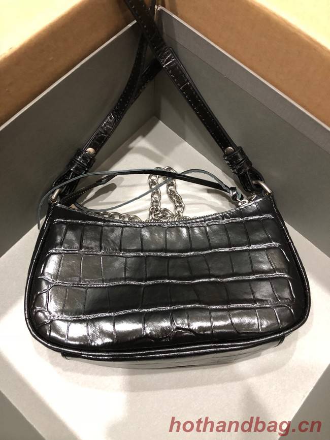 Balenciaga LE CAGOLE MINI PURSE WITH CHAIN CROCODILE EMBOSSED 9016 black