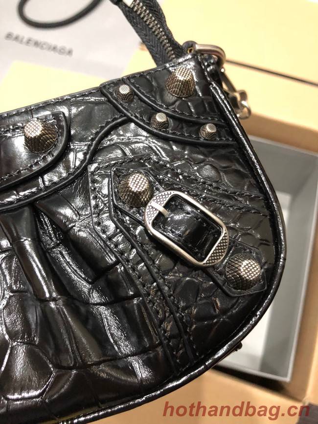 Balenciaga LE CAGOLE MINI PURSE WITH CHAIN CROCODILE EMBOSSED 9016 black