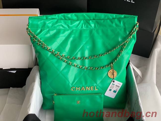 CHANEL 22 HANDBAG Shiny Calfskin & Gold-Tone Metal AS3262 green