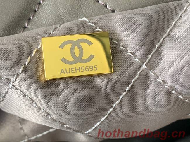 CHANEL 22 HANDBAG Shiny Calfskin & Gold-Tone Metal AS3262 silver grey