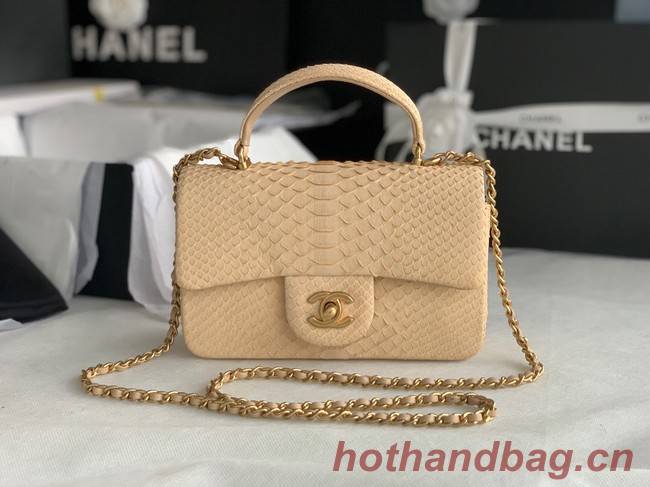 Chanel Snake skin mini flap bag with top handle AS2431 apricot