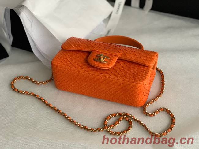 Chanel Snake skin mini flap bag with top handle AS2431 orange