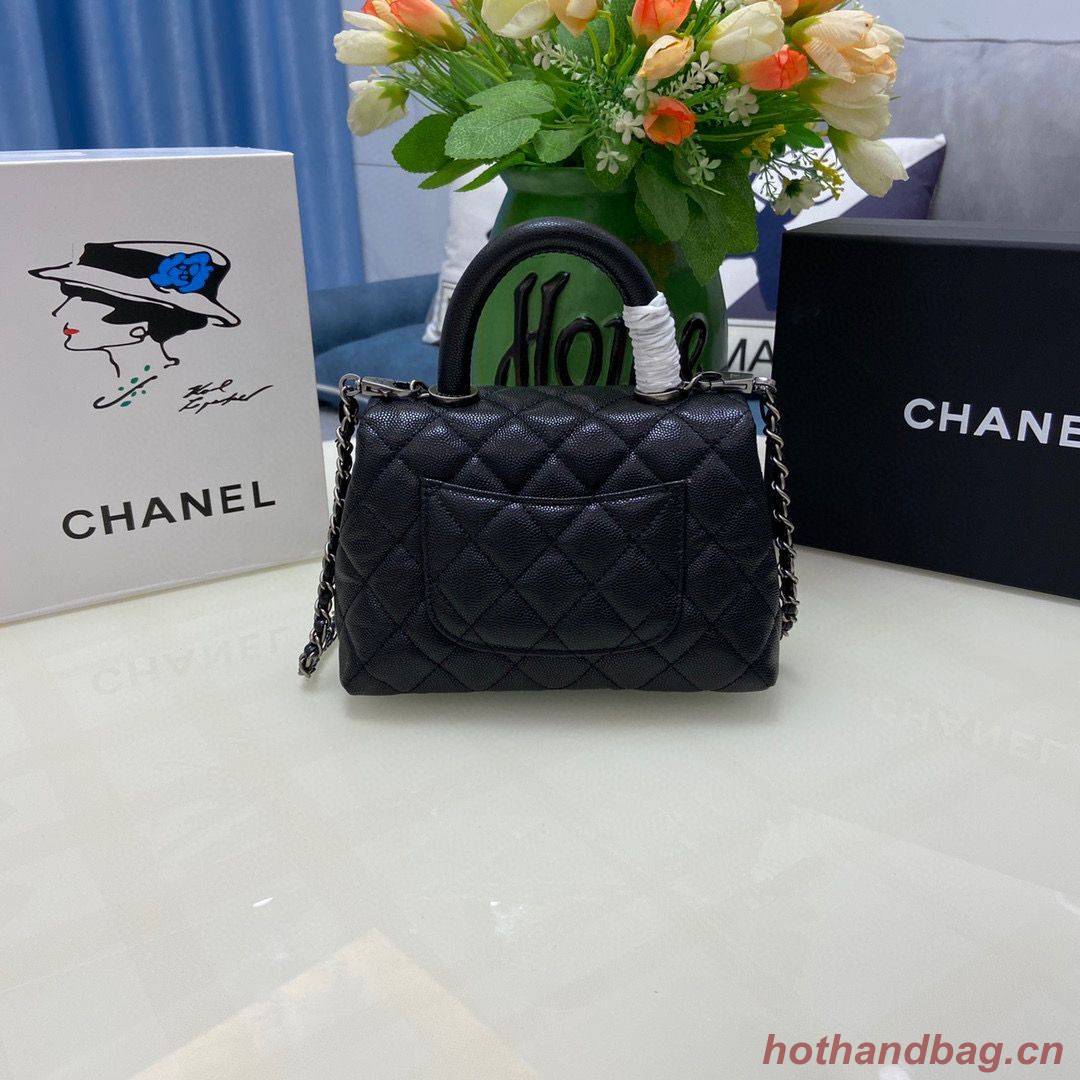 Chanel coco mini flap bag with top handle AS2215 black&Silver-Tone Metal 