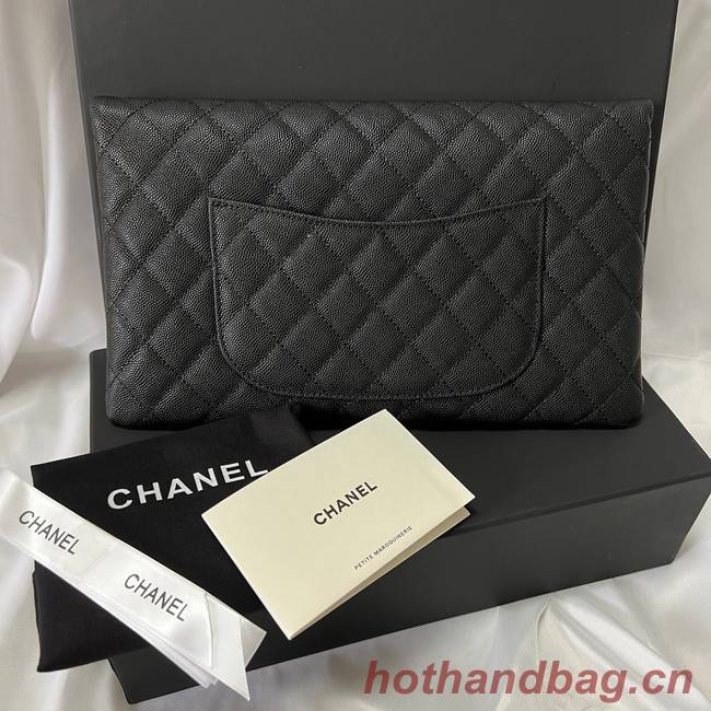 Chanel Clutch Bag Black Caviar Leather 7013 Gold