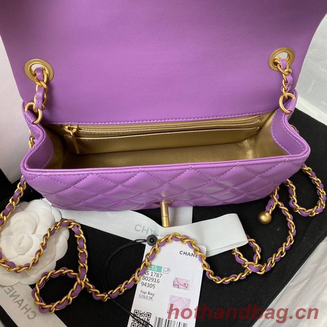 Chanel small Flap Bag Original Sheepskin Leather AS1787 purple