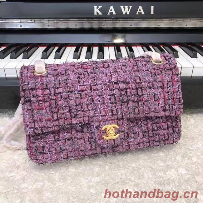 Chanel CLASSIC HANDBAG A01112 Dark Pink& gold