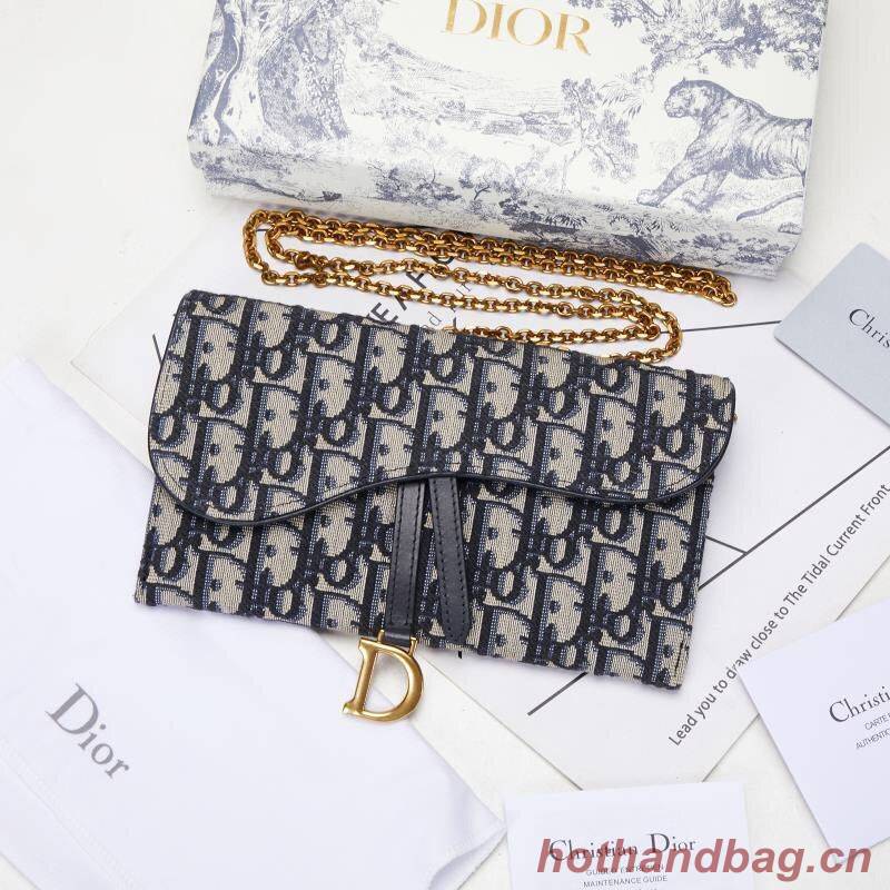 Dior SADDLE DENIM CANVAS Chain Clutch bag S5614 dark blue