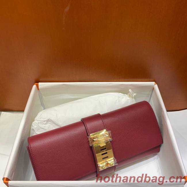 Hermes H Medor swift Leather Clutch 37566 Burgundy&gold hardware