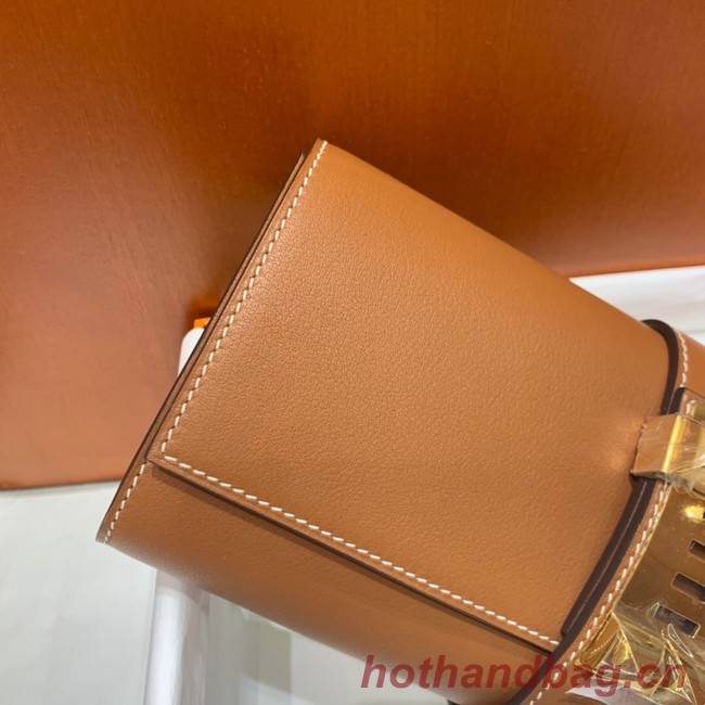 Hermes H Medor swift Leather Clutch 37566 brown&gold hardware