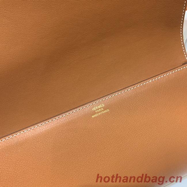 Hermes H Medor swift Leather Clutch 37566 brown&gold hardware