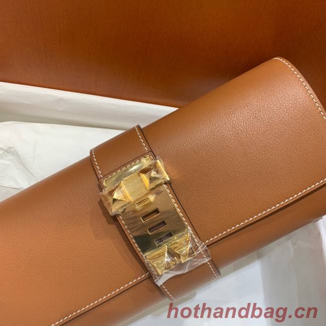 Hermes H Medor swift Leather Clutch 37566 brown&gold hardware