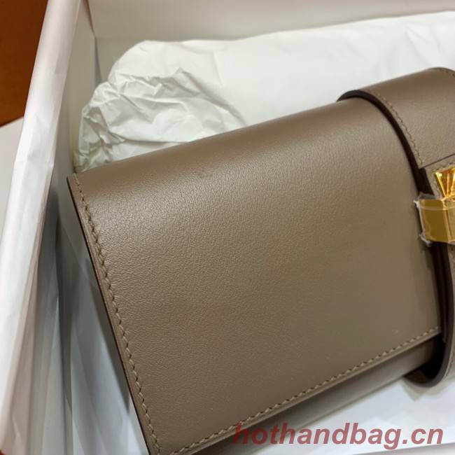 Hermes H Medor swift Leather Clutch 37566 gray&Gold hardware